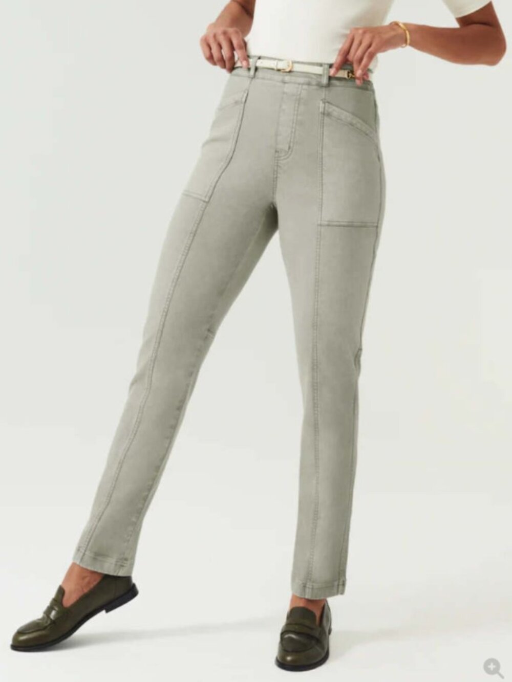 SPANX Stretch Twill Straight Leg Pant 20399R Olive Oil Green Women's Medium